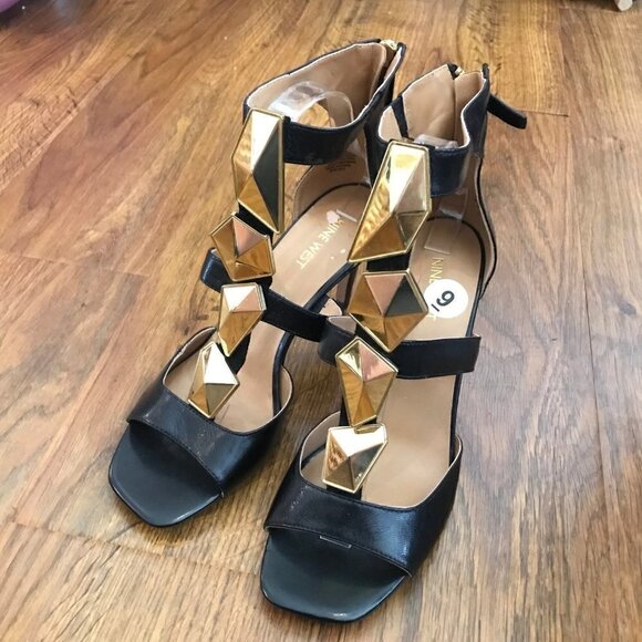 New Nine West gold geometric Heels - Picture 1 of 6